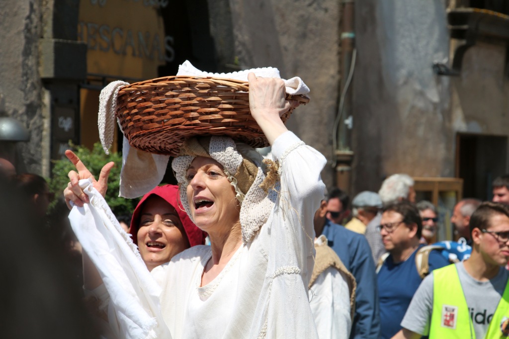 Piazza Duomo in Orvieto, Italy transforms for Pentecost Day